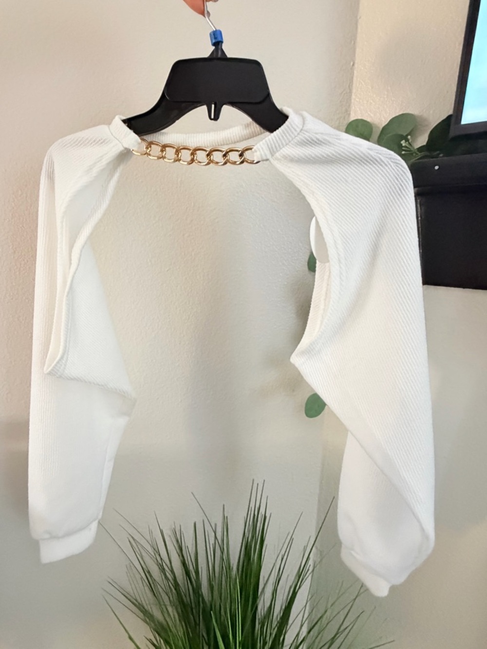 White Chain-Back Cropped Sweatshirt